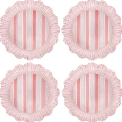 Juliska Dinnerware|Cabana Stripe Melamine Dinner Plate, Set of 4 in Coral