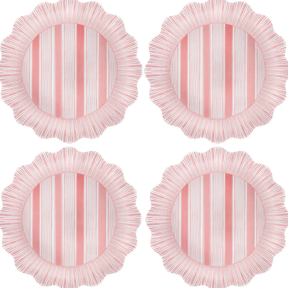 Juliska Dinnerware|Cabana Stripe Melamine Dinner Plate, Set of 4 in Coral