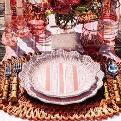 Juliska Dinnerware|Cabana Stripe Melamine Dinner Plate, Set of 4 in Coral