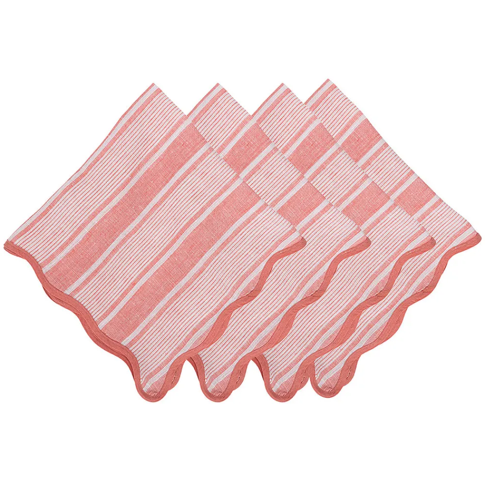 Juliska Place Settings & Linens|Cabana Stripe Napkin, Set of 4 in Coral