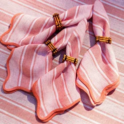 Juliska Place Settings & Linens|Cabana Stripe Napkin, Set of 4 in Coral