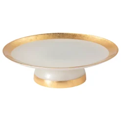 Costa Nova Dinnerware|Camilla Collection Glass Band Footed Plate in Gold