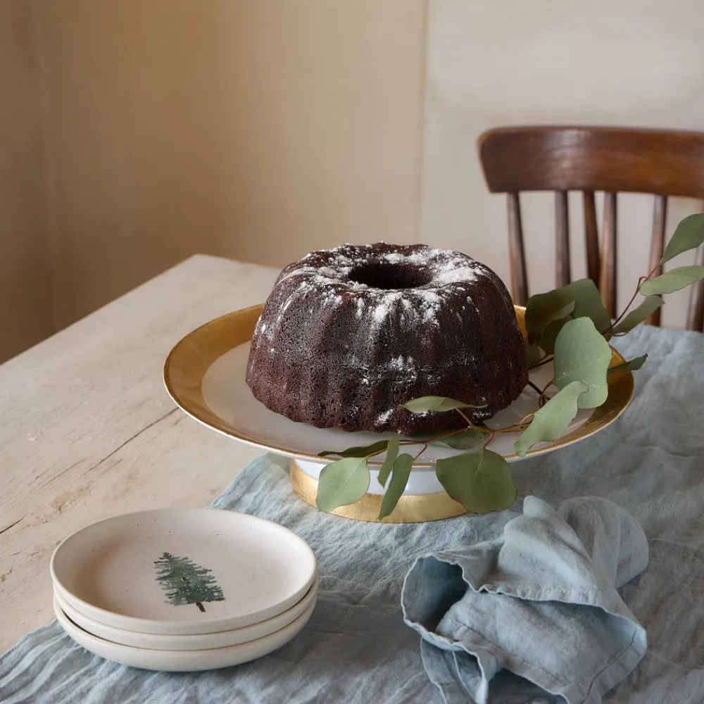 Costa Nova Dinnerware|Camilla Collection Glass Band Footed Plate in Gold