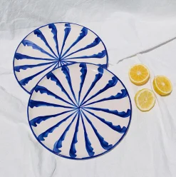 Pomelo Casa Dinnerware|Casa Azul Dinner Plate with Candy Cane Stripes