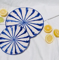 Pomelo Casa Dinnerware|Casa Azul Dinner Plate with Candy Cane Stripes