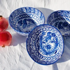 Pomelo Casa Dinnerware|Casa Azul Medium Bowl with Hand-painted Designs