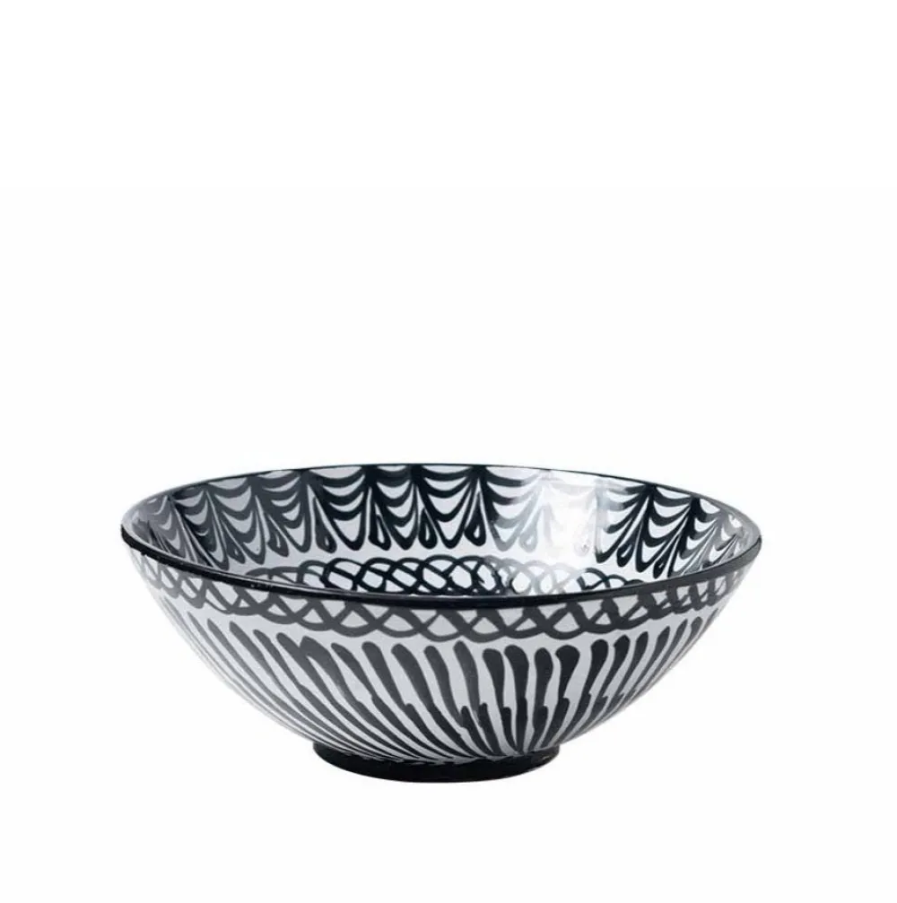 Pomelo Casa Dinnerware|Casa Blanca & Negra Large Bowl with Hand-painted Designs