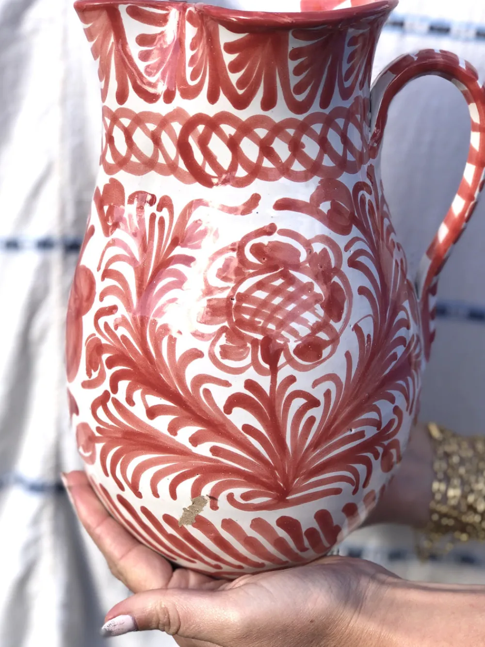 Pomelo Casa Dinnerware|Casa Coral Large Pitcher with Hand-painted Designs
