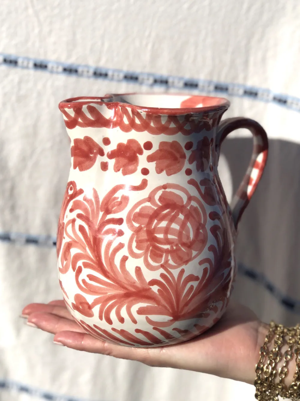 Pomelo Casa Dinnerware|Casa Coral Small Pitcher with Hand-painted Designs