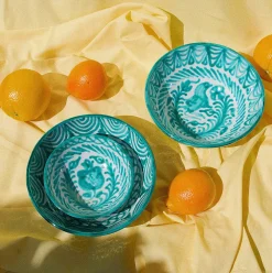 Pomelo Casa Dinnerware|Casa Verde Medium Bowl with Hand-painted Designs