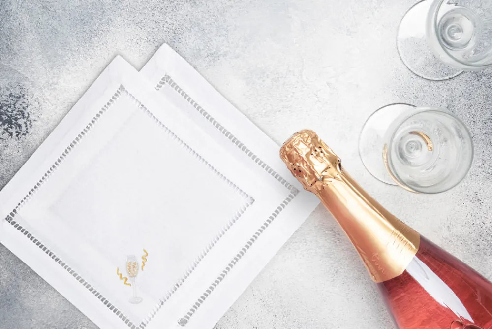 Henry Handwork Place Settings & Linens|Champagne Celebration Cocktail Napkins, Set of 4