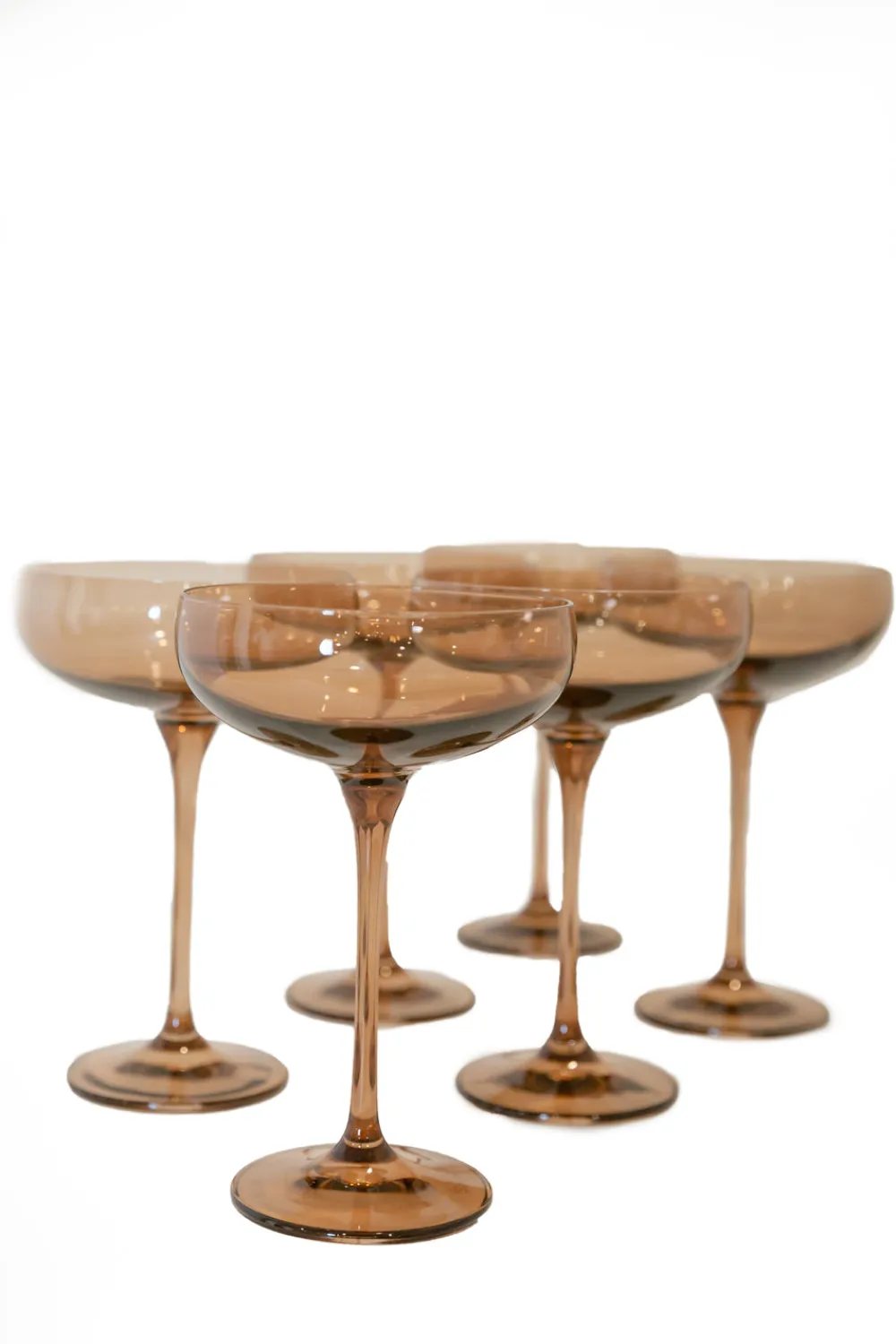 Estelle Colored Glass Glassware|Champagne Coupe Stemware, Set of 6 Amber Smoke