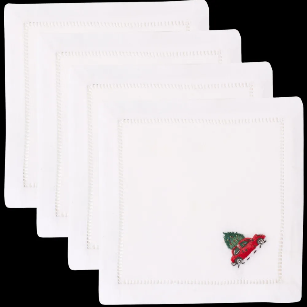 Henry Handwork Place Settings & Linens|Christmas Tree Car Cocktail Napkin Set