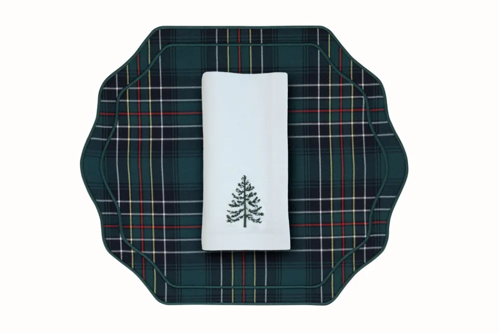 TriChi Design Place Settings & Linens|Christmas Tree Napkin and Tartan Stucco Placemat, Set of 2
