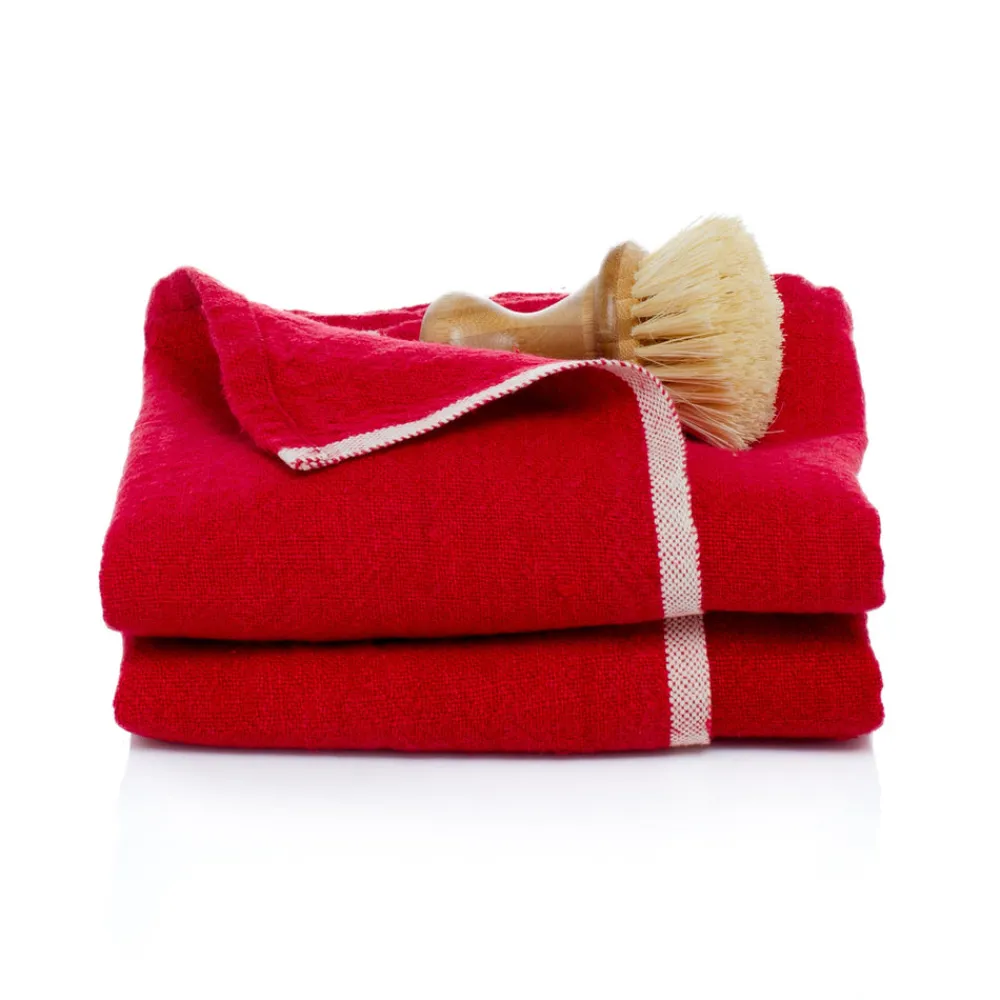 Caravan Place Settings & Linens|Chunky Linen Towels in Red, Set of 2