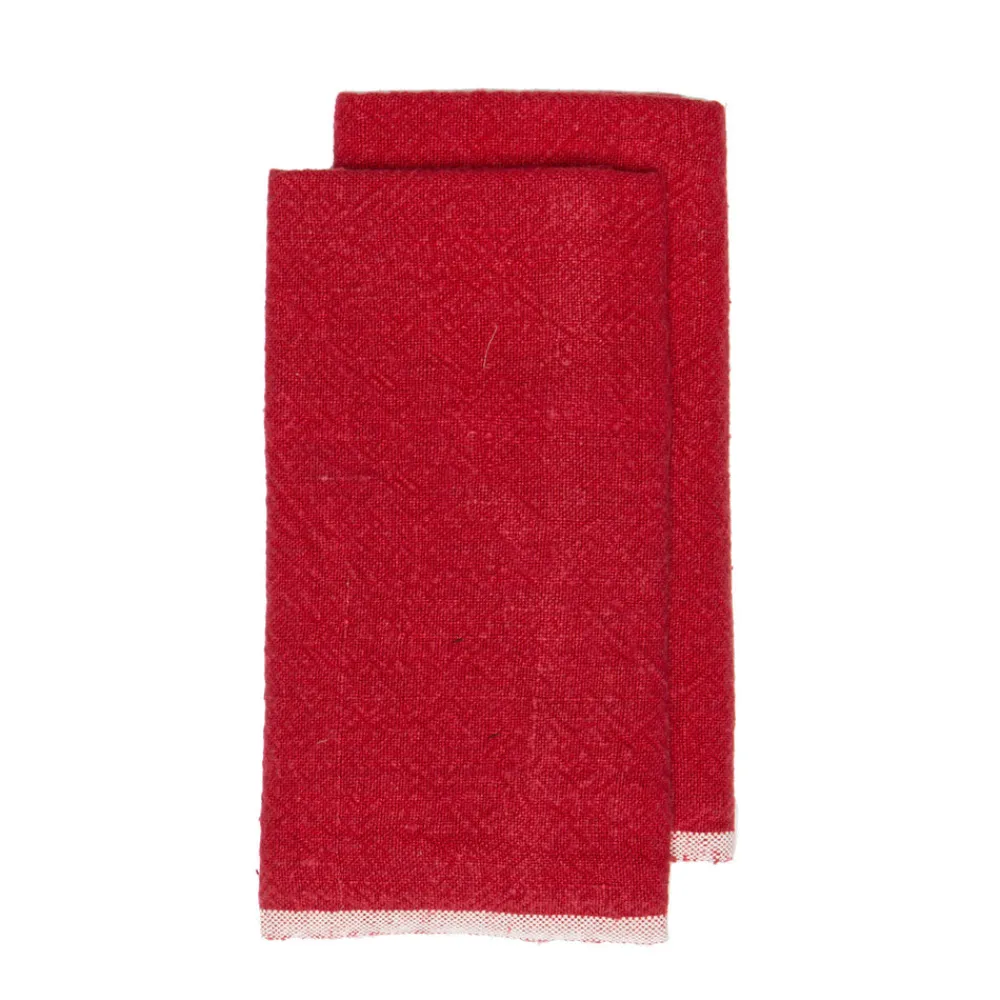 Caravan Place Settings & Linens|Chunky Linen Towels in Red, Set of 2