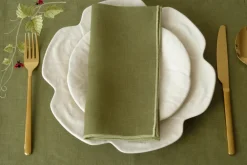 TriChi Design Place Settings & Linens|Cimen Napkin with Green Small Trim, Set of 4