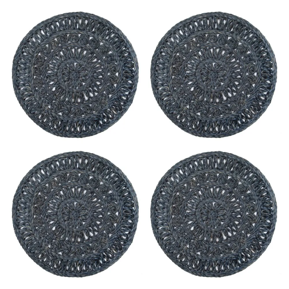 Caravan Place Settings & Linens|Circolo Abaca Round Placemat in Navy, Set of 4