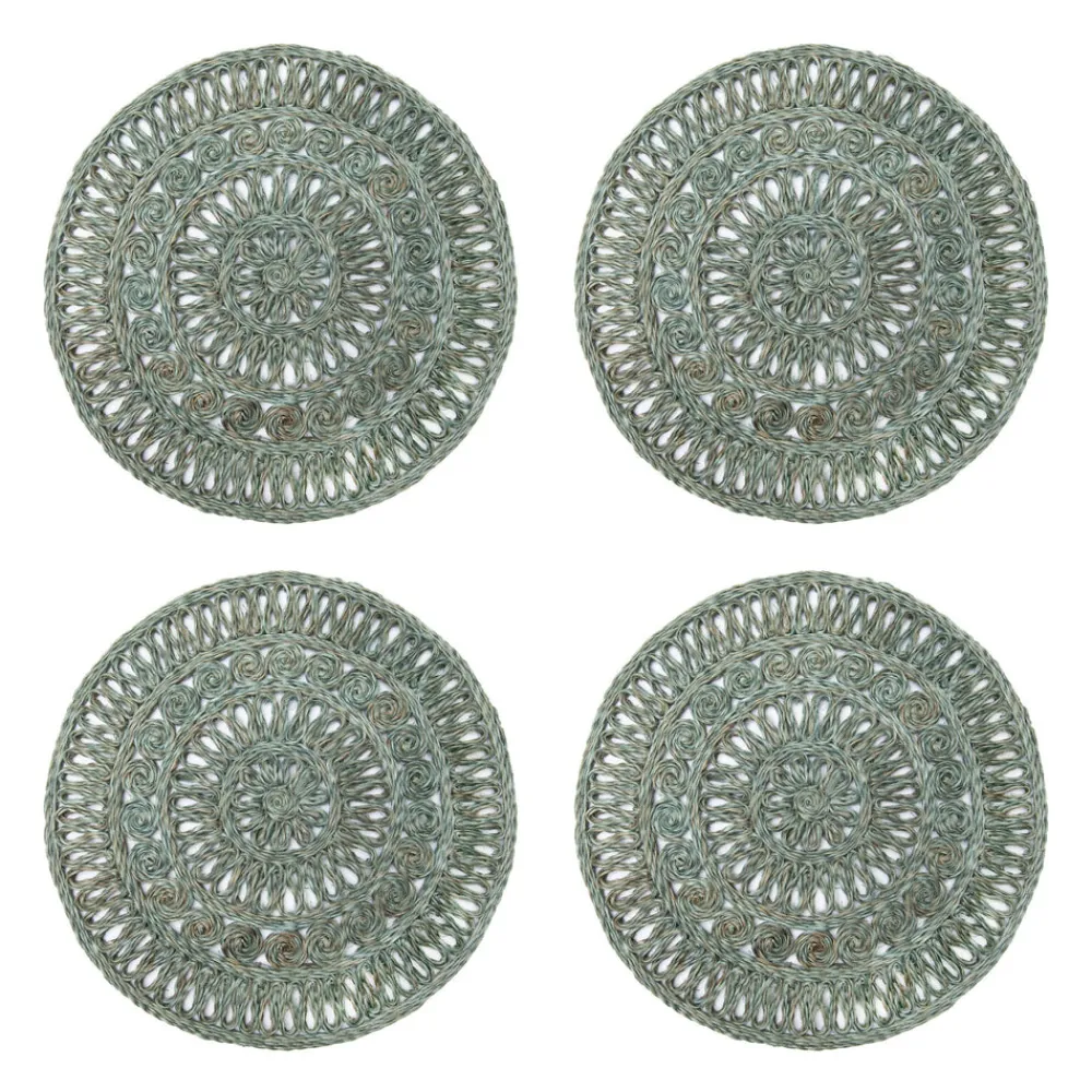 Caravan Place Settings & Linens|Circolo Abaca Round Placemat in Aqua, Set of 4