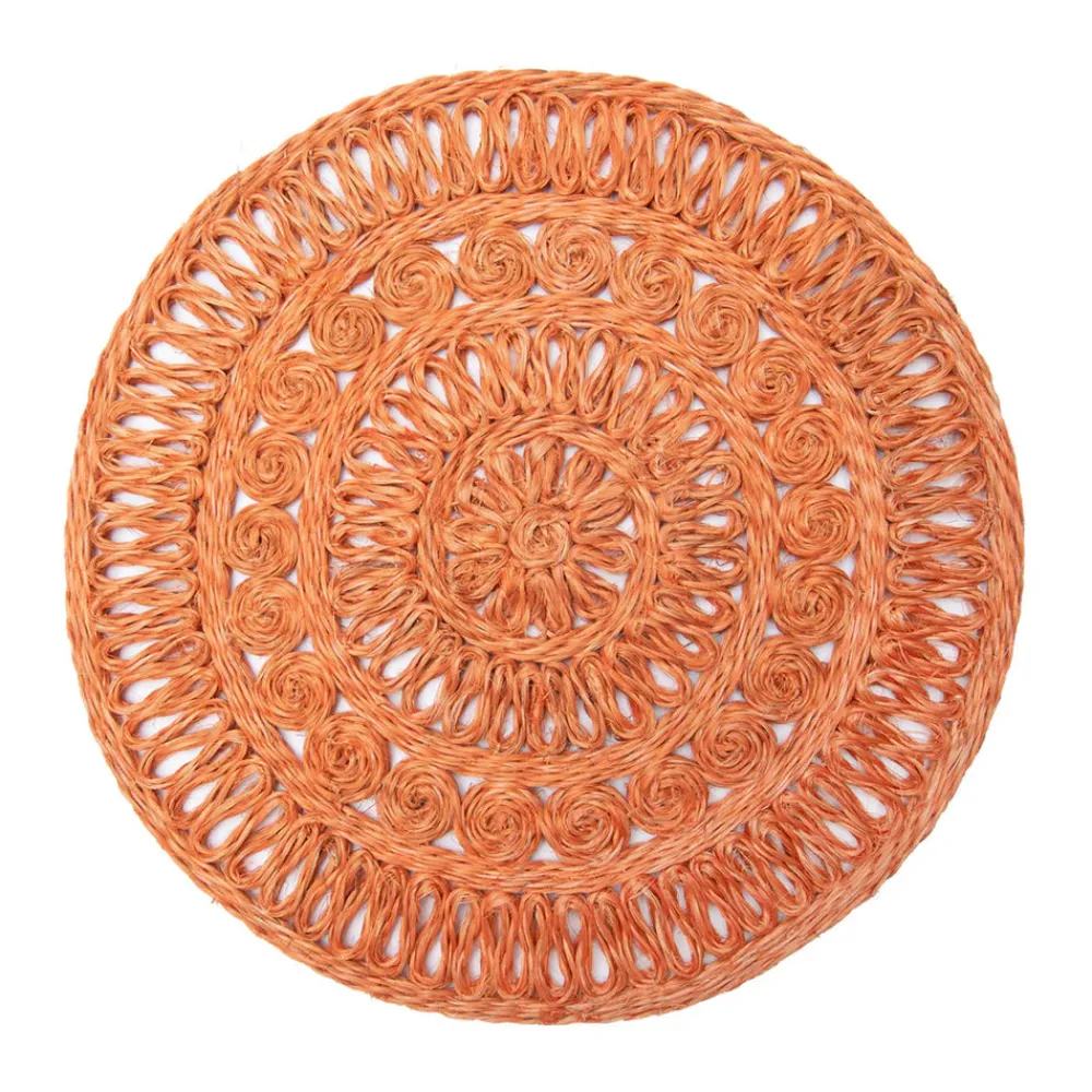 Caravan Place Settings & Linens|Circolo Abaca Round Placemat in Orange, Set of 4