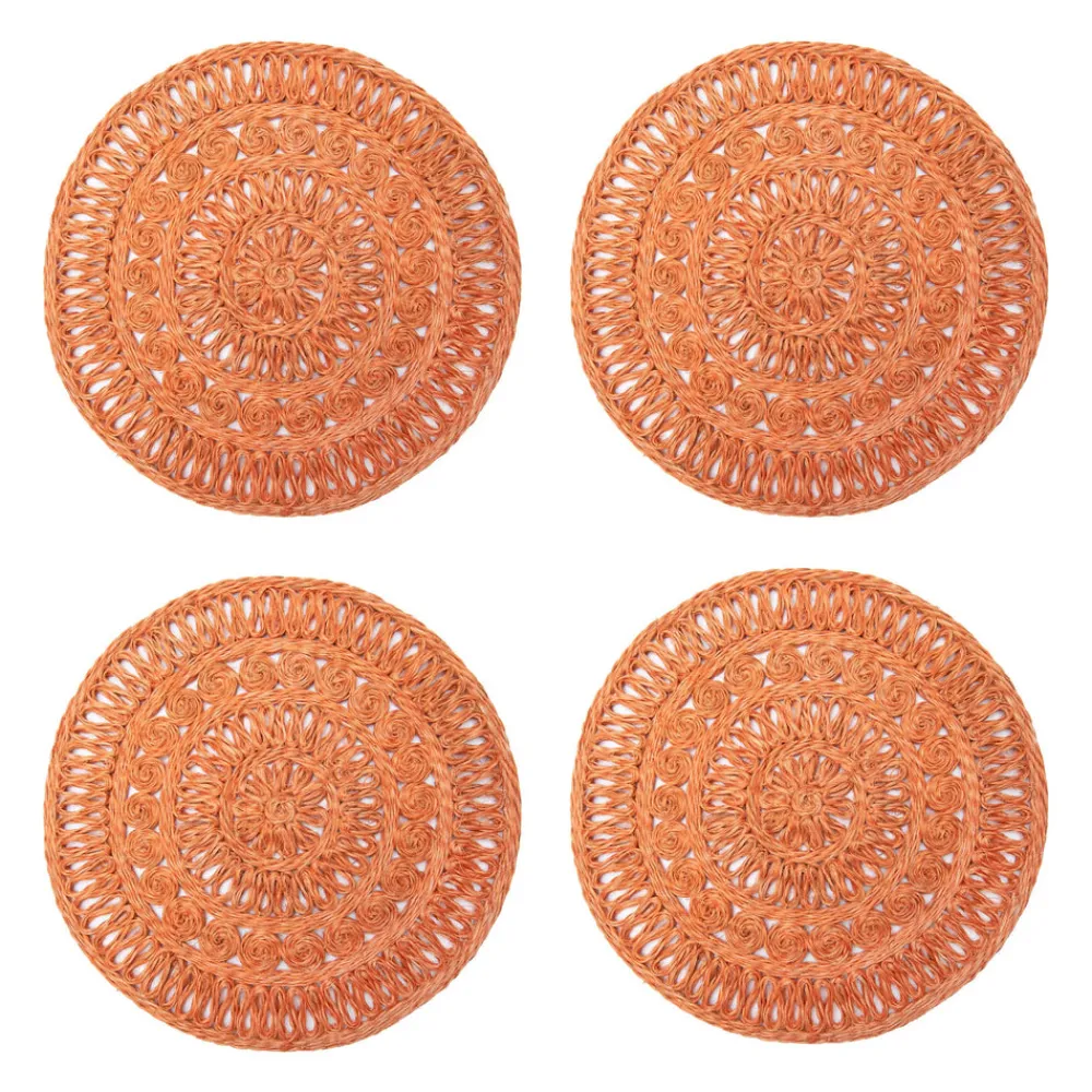 Caravan Place Settings & Linens|Circolo Abaca Round Placemat in Orange, Set of 4