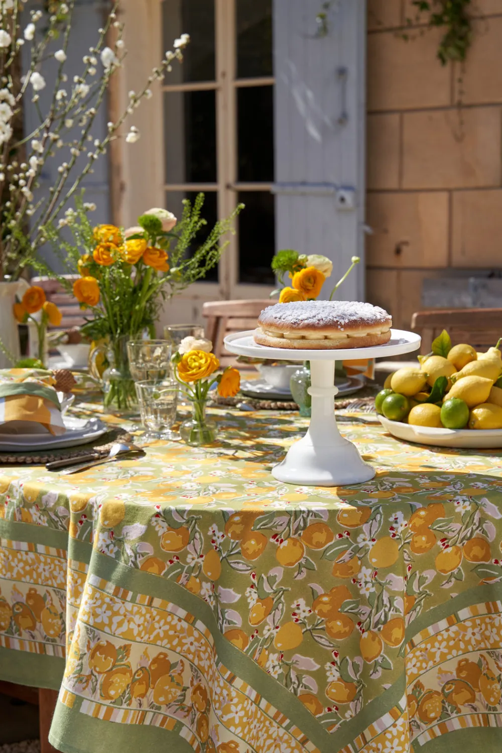 Couleur Nature Place Settings & Linens|Citron Tablecloth in Vert & Yellow
