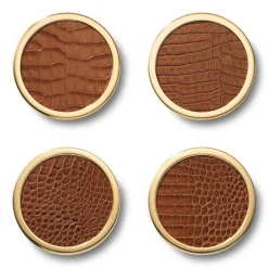 AERIN Dinnerware|Classic Croc Leather Coasters in Chestnut, Set of 4