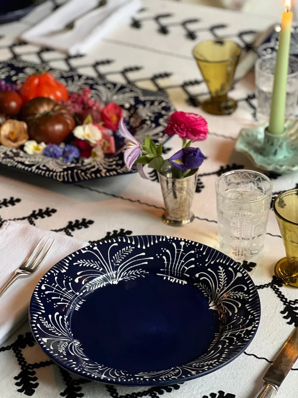 Carolina Irving and Daughters Dinnerware|Cobalt Lace Dinner Plate