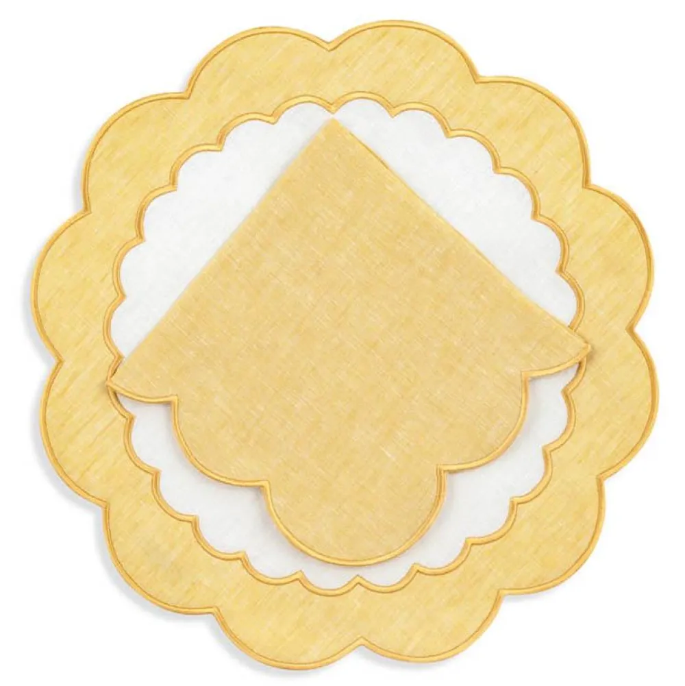 Loulou La Dune Place Settings & Linens|Colette Linen Placemats and Napkins, Set of 12 in Yellow
