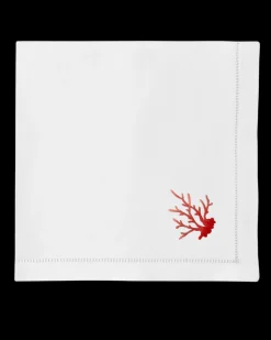 Henry Handwork Place Settings & Linens|Coral Branch Red Napkin