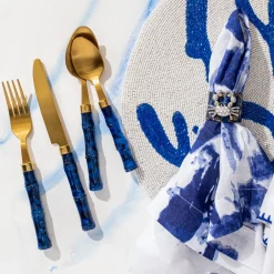 Joanna Buchanan Place Settings & Linens|Coral Hand Beaded Placemat in Cobalt