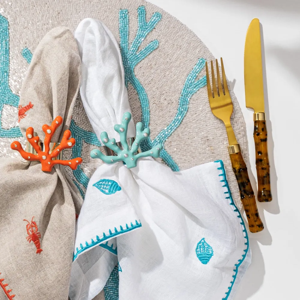 Joanna Buchanan Place Settings & Linens|Coral Napkin Rings in Turquoise, Set of Four