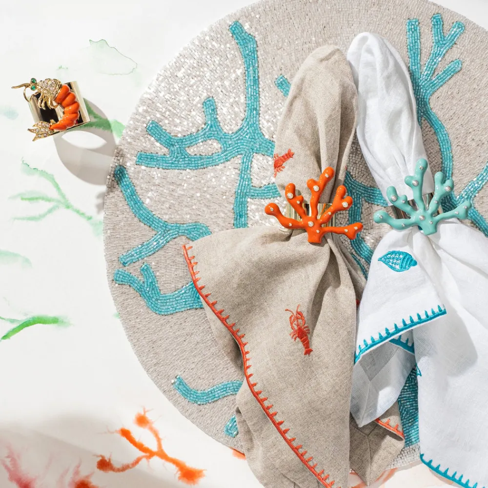 Joanna Buchanan Place Settings & Linens|Coral Napkin Rings in Turquoise, Set of Four