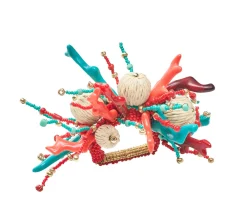Kim Seybert Place Settings & Linens|Coral Spray Napkin Ring in Natural, Coral & Turquoise, Set of 4