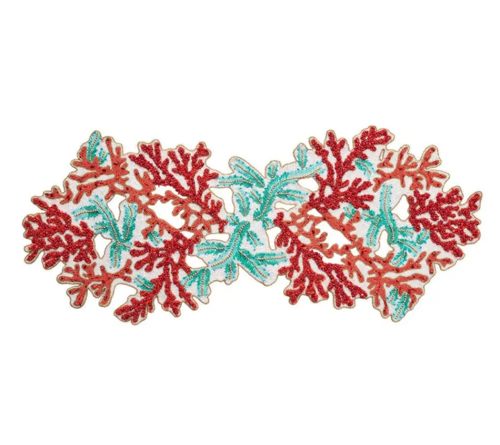 Kim Seybert Place Settings & Linens|Coral Spray Runner in Coral & Turquoise
