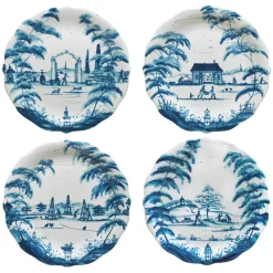 Juliska Dinnerware|Country Estate Delft Blue Party Plates Spring Gardening Scenes, Set of 4
