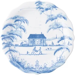 Juliska Dinnerware|Country Estate Delft Blue Party Plates Spring Gardening Scenes, Set of 4