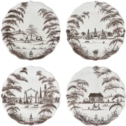 Juliska Dinnerware|Country Estate Party Plate Assorted, Set of 4 in Flint Grey