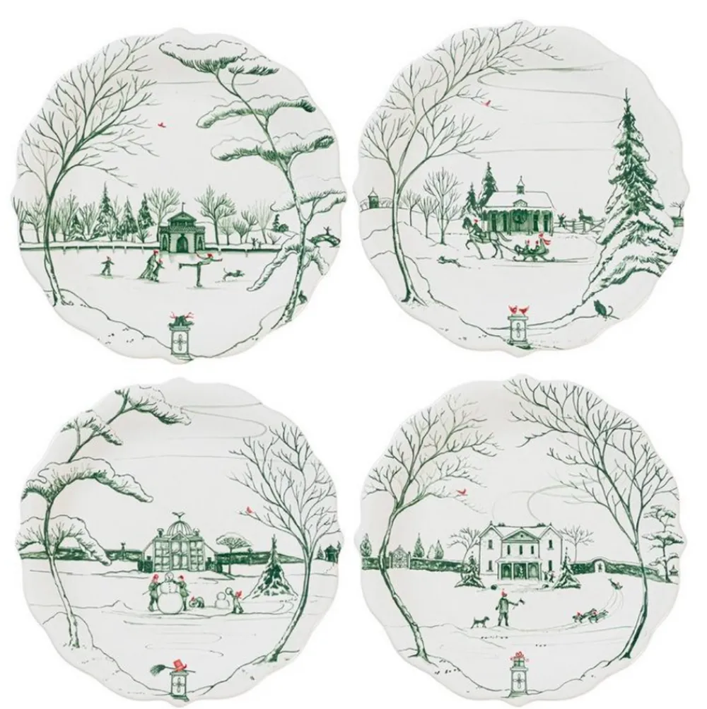 Juliska Dinnerware|Country Estate Winter Frolic Party Plate Assorted, Set of 4 in Evergreen