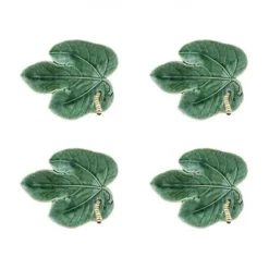 Bordallo Pinheiro Dinnerware|Countryside Leaves Fig Leaf with Caterpillar, Set of 4