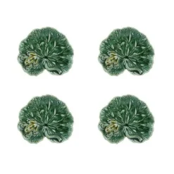Bordallo Pinheiro Dinnerware|Countryside Leaves Gerarium Leaf with Frog, Set of 4