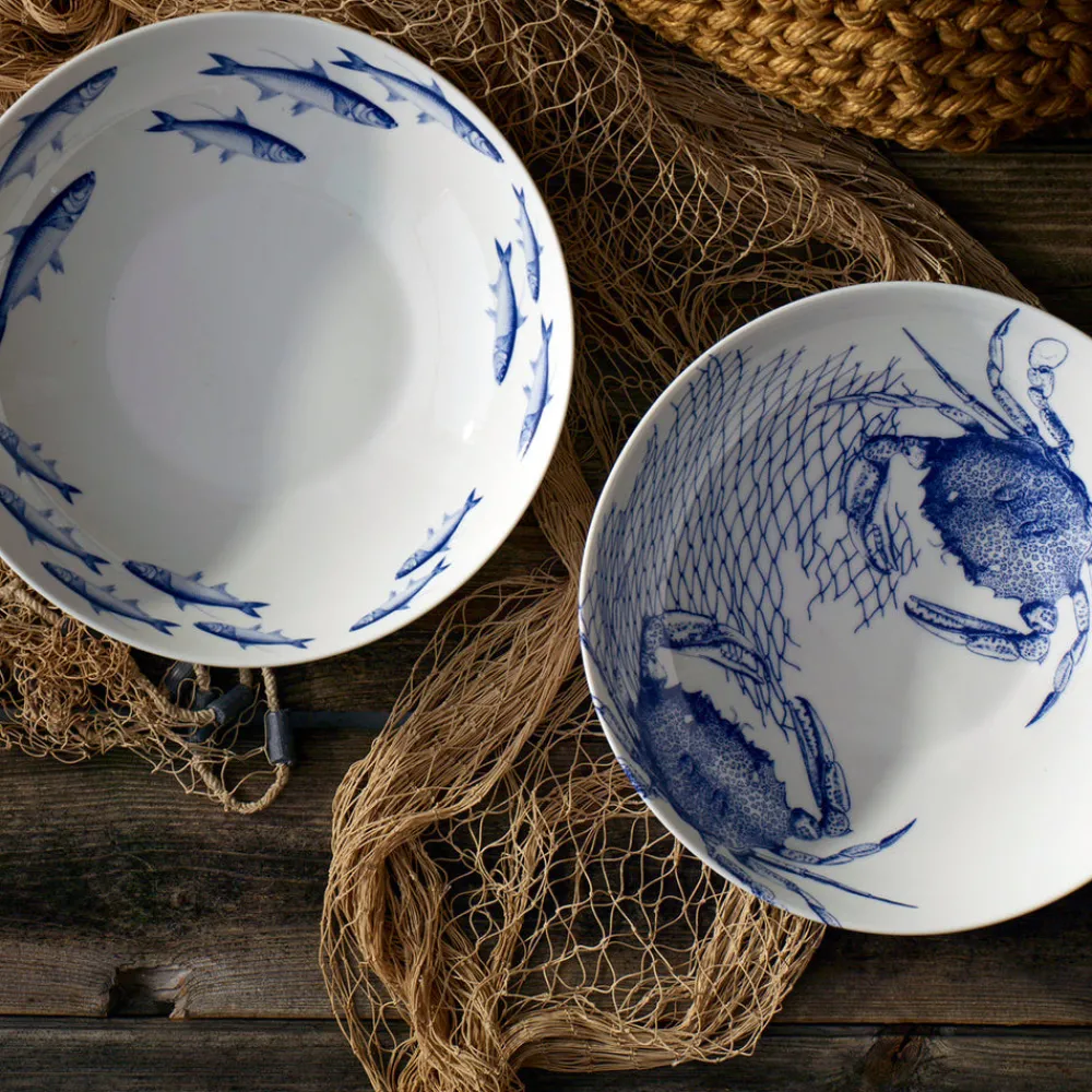 Caskata Dinnerware|Crabs Blue Wide Serving Bowl