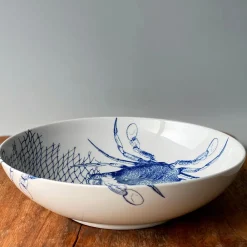 Caskata Dinnerware|Crabs Blue Wide Serving Bowl