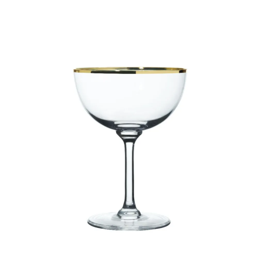 The Vintage List Glassware|Crystal Champagne Saucers with Gold Rim Design