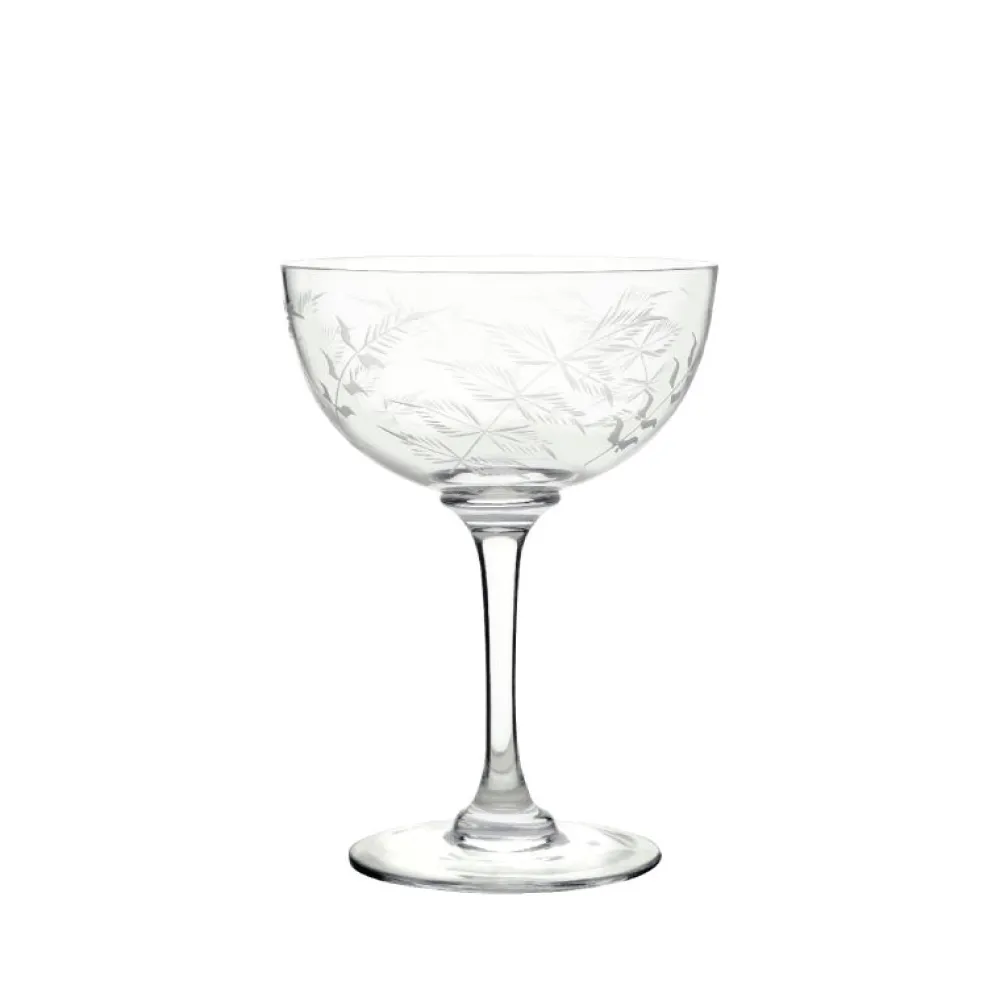 The Vintage List Glassware|Crystal Champagne Saucers with Fern Design