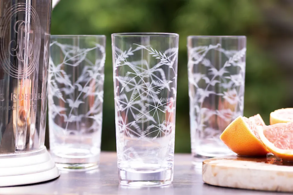 The Vintage List Glassware|Crystal Highballs with Fern Design, Set of Four