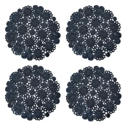 Caravan Place Settings & Linens|Daisy Jute 15" Round Placemat in Navy, Set of 4