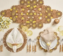 Kim Seybert Place Settings & Linens|Daisy Runner in Natural & Ivory