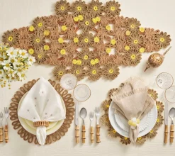 Kim Seybert Place Settings & Linens|Daisy Runner in Natural & Ivory