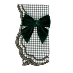 Flying Sheep Country Place Settings & Linens|Dark Green Bow Velvet Napkin Ties, Set of 4